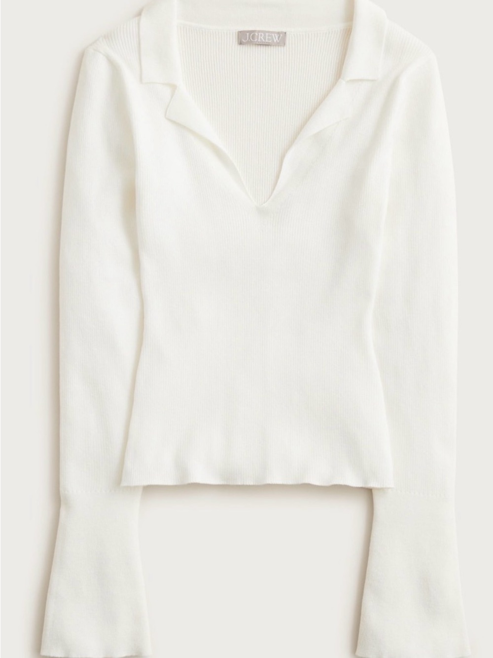 J. Crew Cream Ribbed V-Neck Polo Sweater